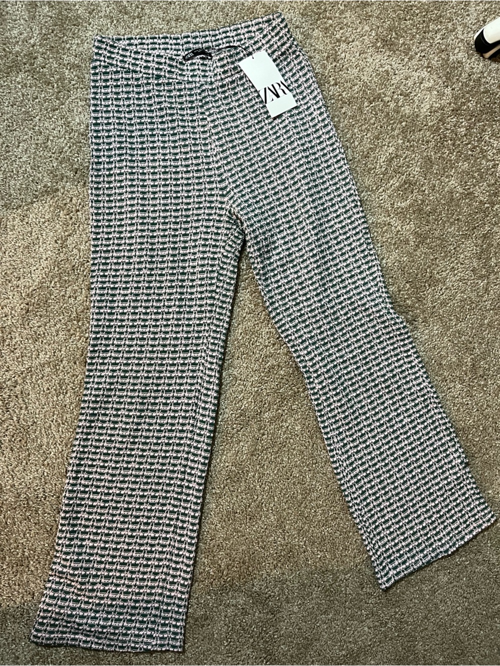 Zara Black and Light Pink Tweed Knit Pants